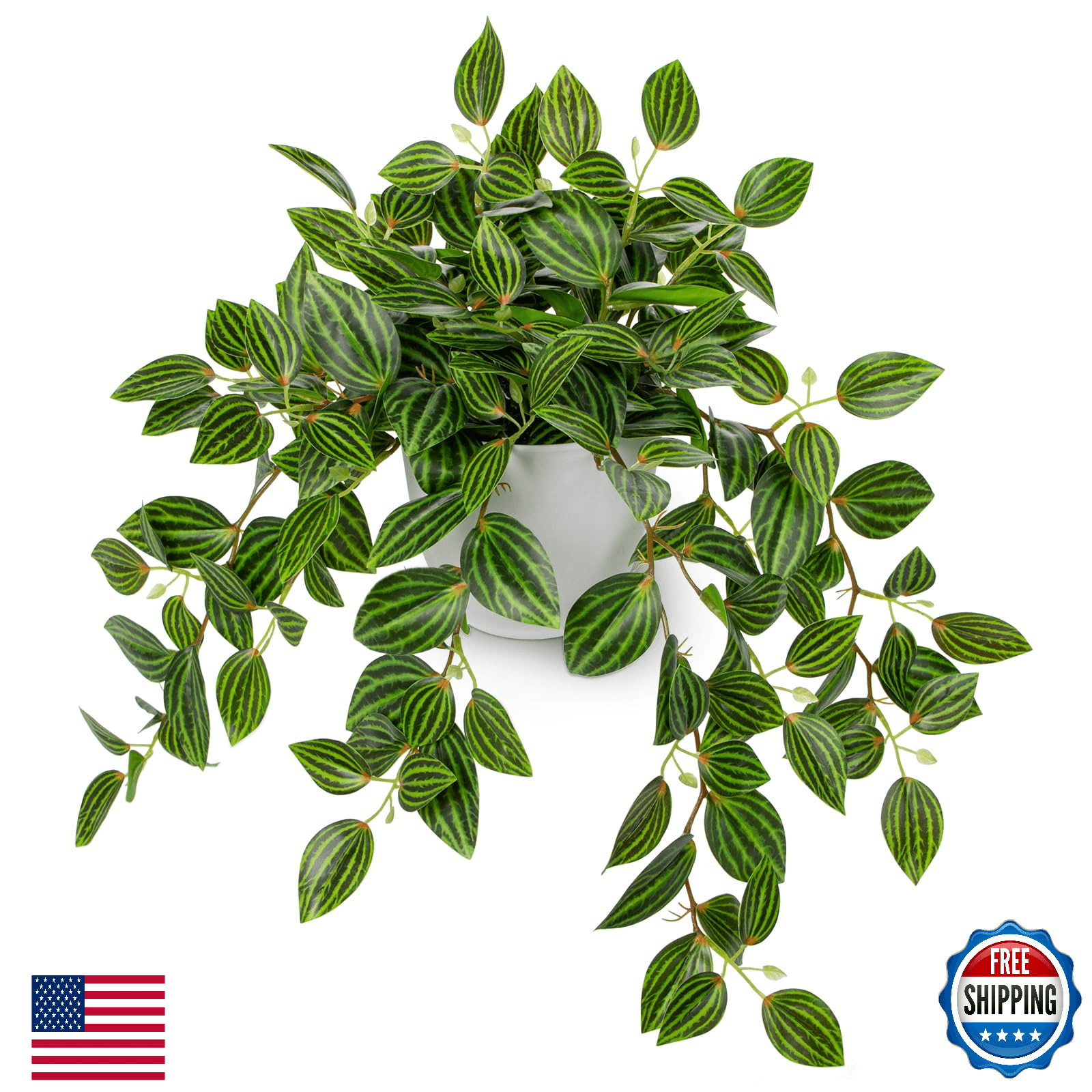 Briful 17.7" Artificial Potted Watermelon Peperomia Plant Fake Silk Indoor - Image 1