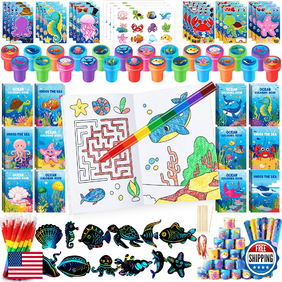 BenLouis 96PC Under Sea Party Favors Ocean Animals Coloring Books & Supplies Set - Image 1