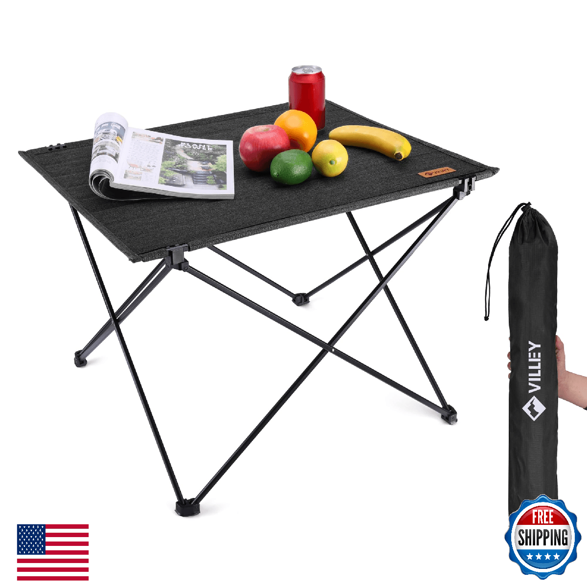 VILLEY Folding Camping Table with Carry Bag, Portable Lightweight Beach Table wi - Image 1