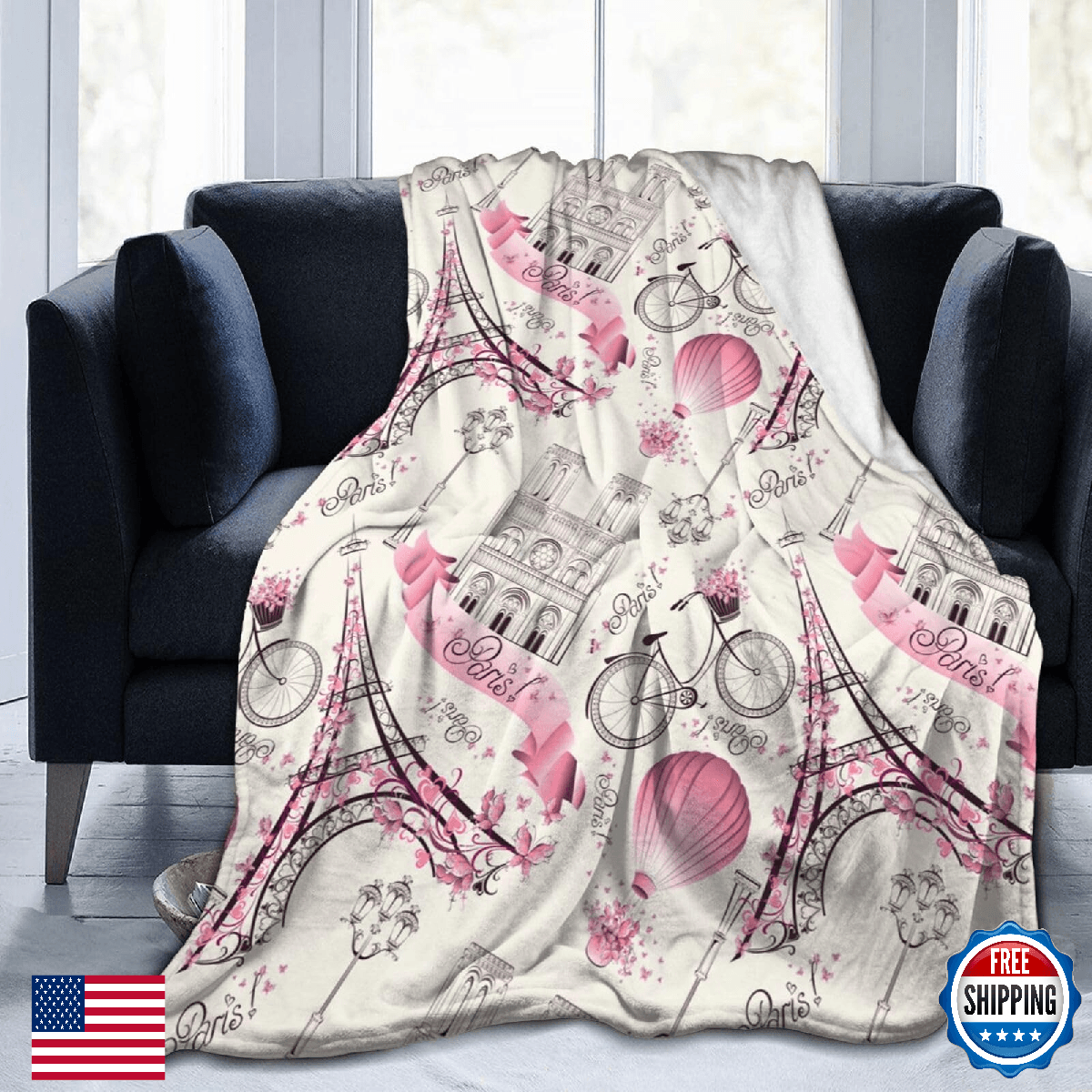 Duduho Paris Eiffel Tower Bed Blanket Ultra Soft Paris Valentine's Day Theme Thr - Image 1