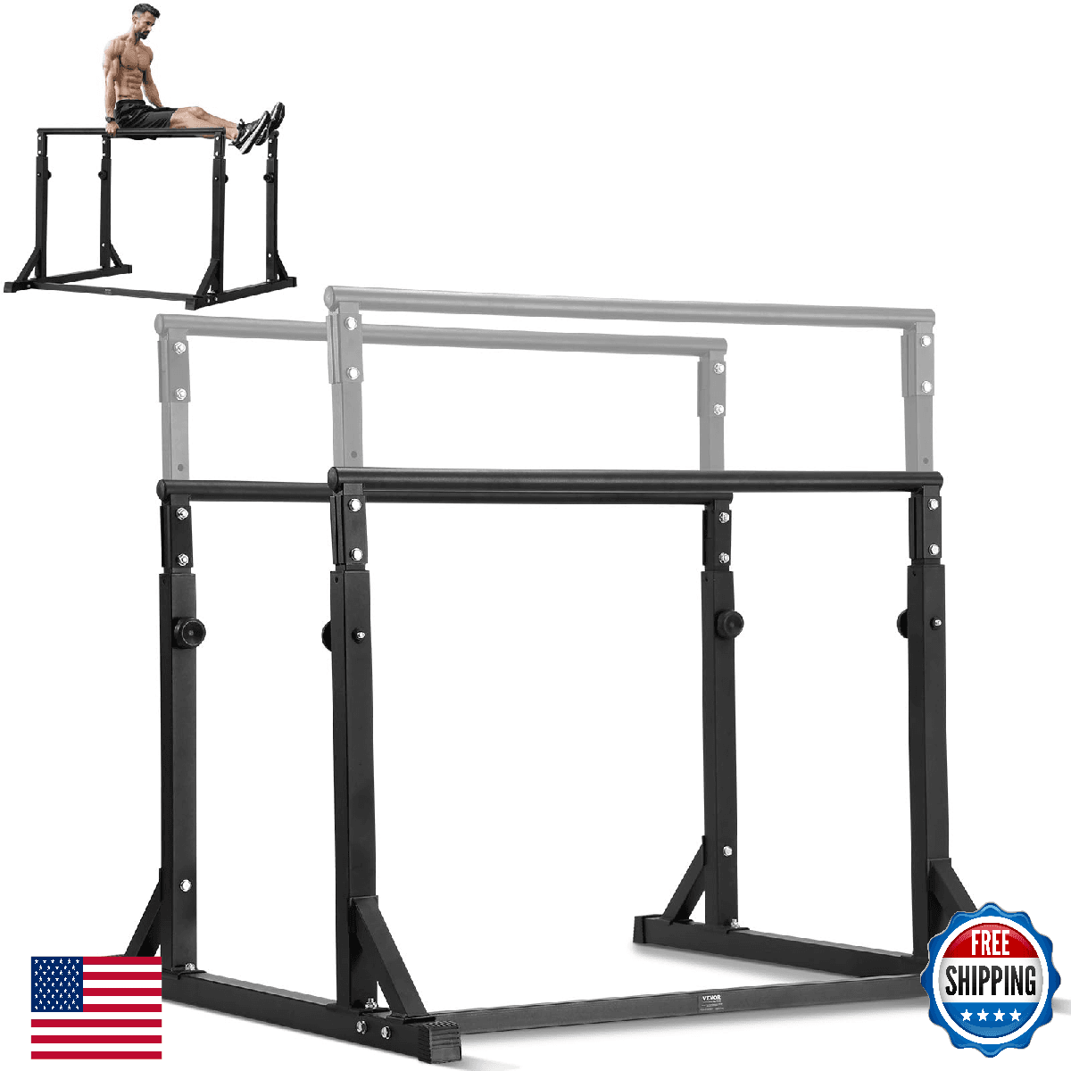 VEVOR Dip Bar Stand, 800 lbs Capacity, Heavy Duty, Adjustable Height Dip Station - Image 1
