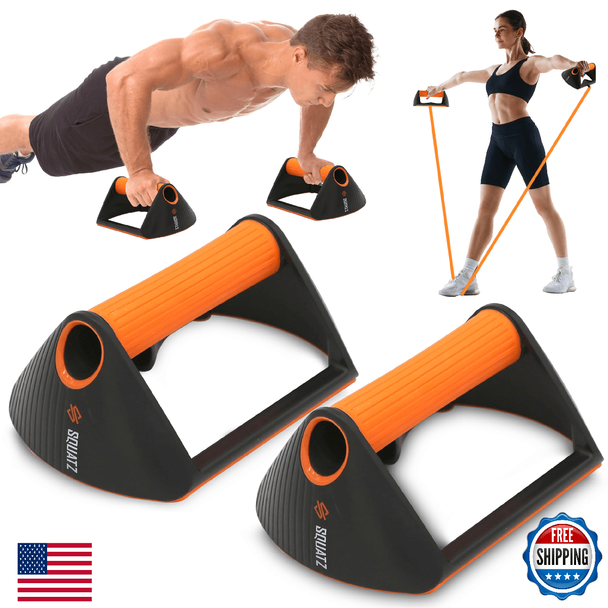 SQUATZ Multi-Function Push Up Rack w/ Resistance Bands 10/20lbs Anti-Slip H - Image 1