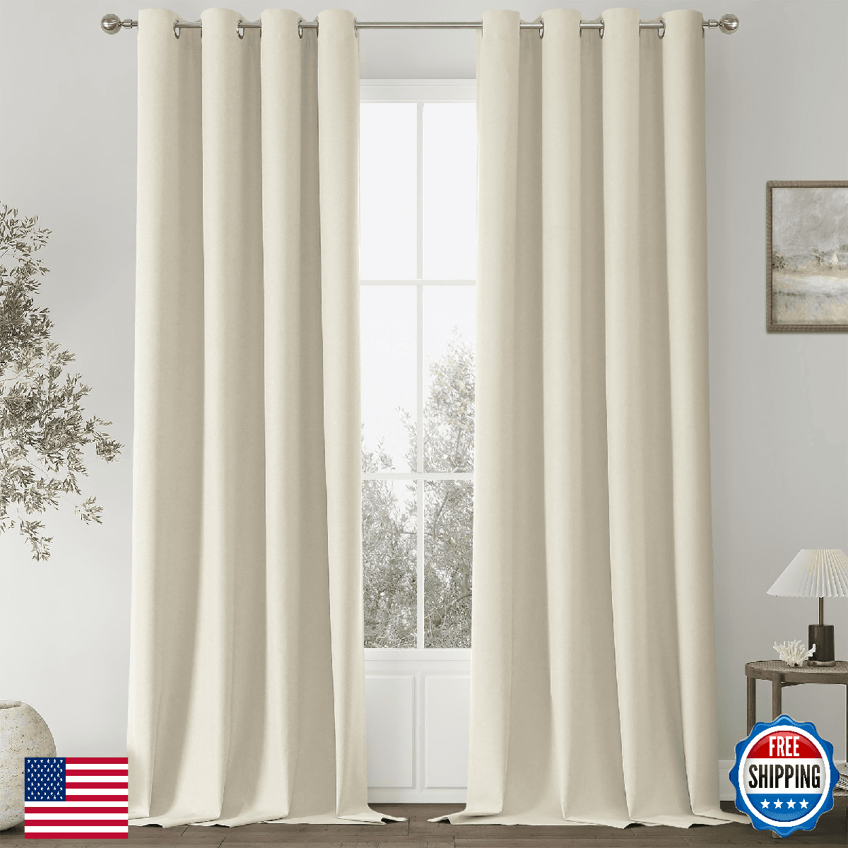 ChrisDowa 100% Blackout Birch Solid Curtains 102" Long, 2 Panels, Bedroom - Image 1