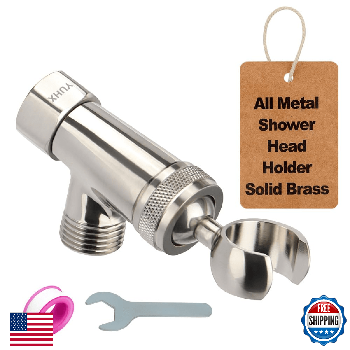 All Metal Adjustable Handheld Shower Head Holder Arm Bracket - Brushed Nickel - Image 1