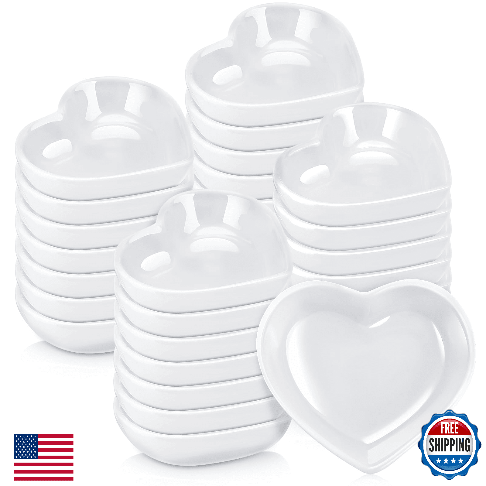 Zopeal 24PC Heart Ceramic Bowls Multipurpose Salad Plates Serving Dishes - Image 1