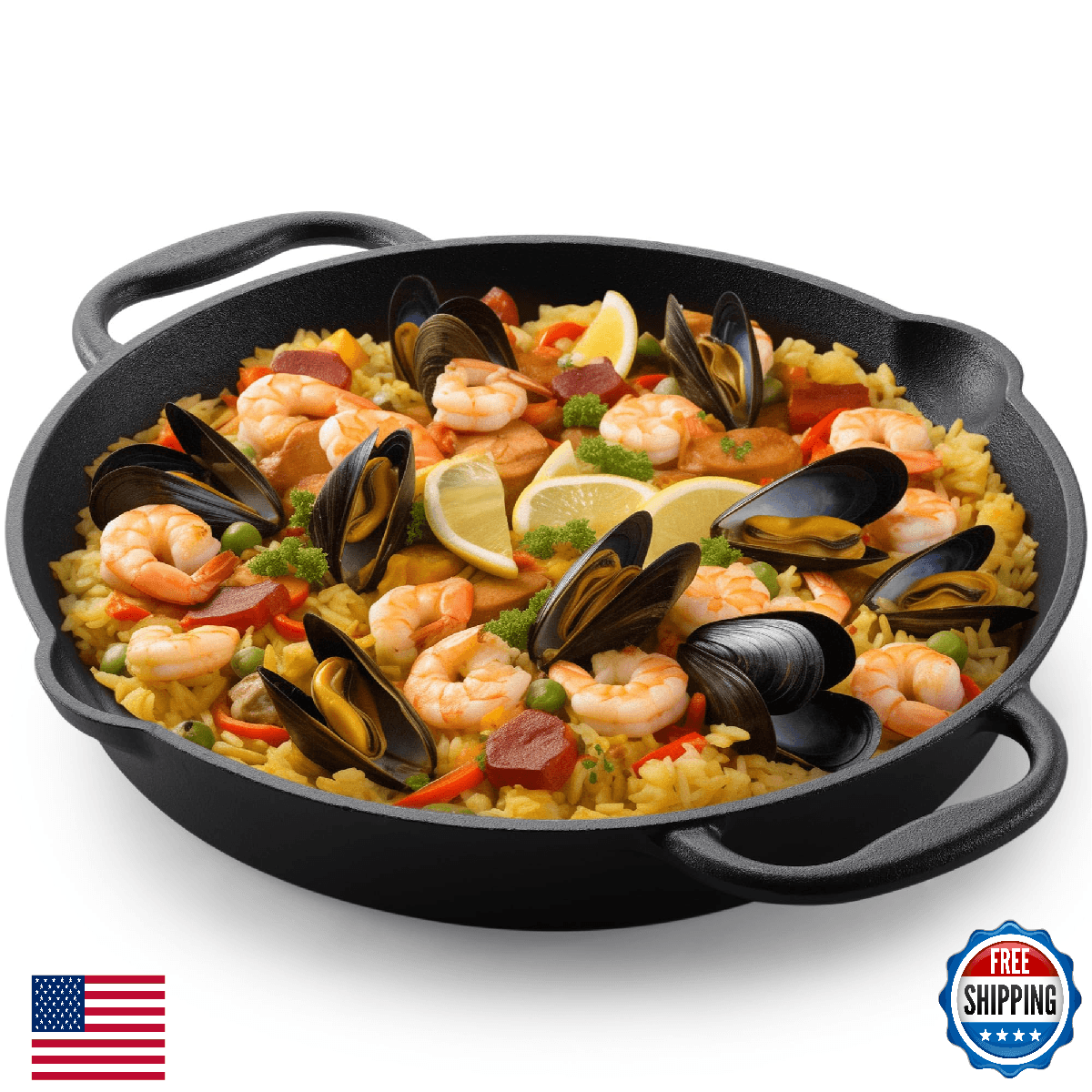Navaris 12" (30cm) Pre-Seasoned Cast Iron Skillet Frying Pan Double Handle - Image 1
