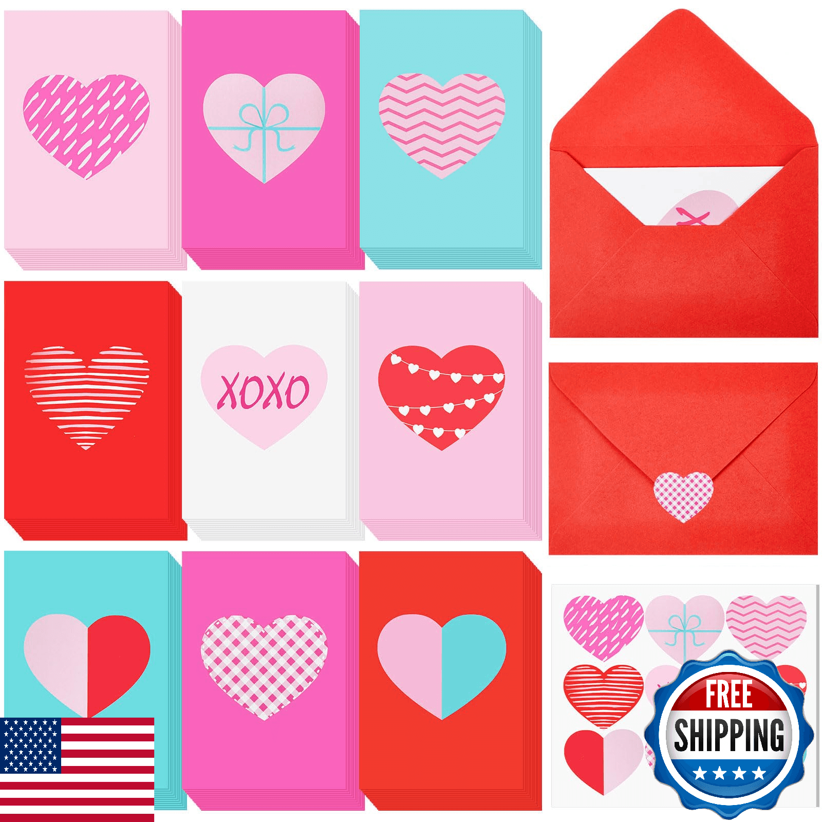 Outus 135 Valentine's Day Heart Cards, Envelopes & Stickers Set, Blank Love Note - Image 1