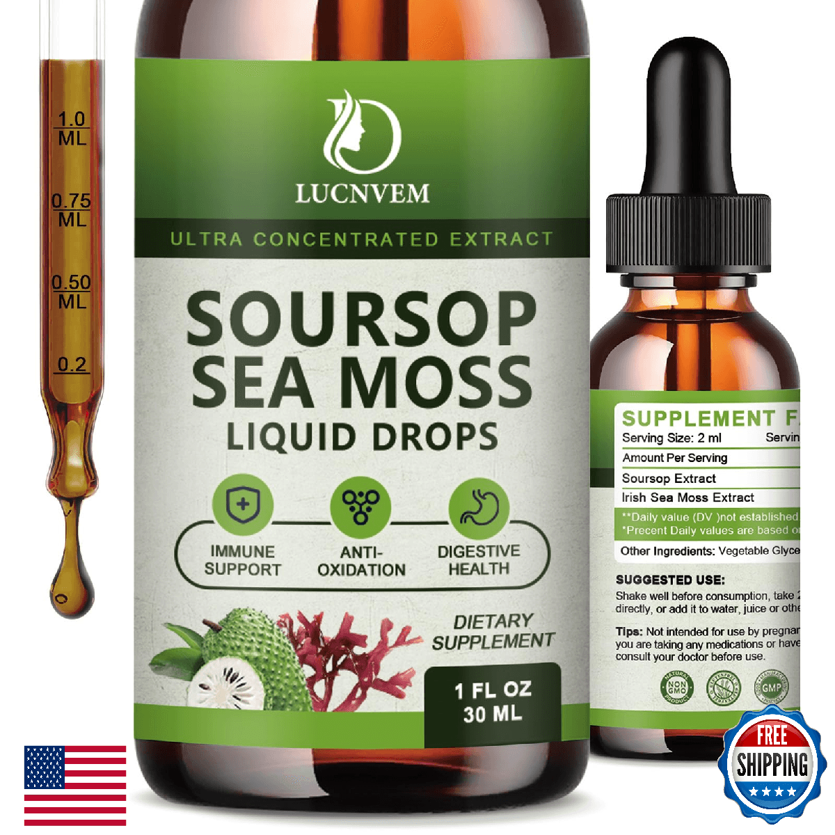 LUCNVEM Organic Soursop Graviola with Sea Moss Liquid Drops, Soursop Bitters Liq - Image 1