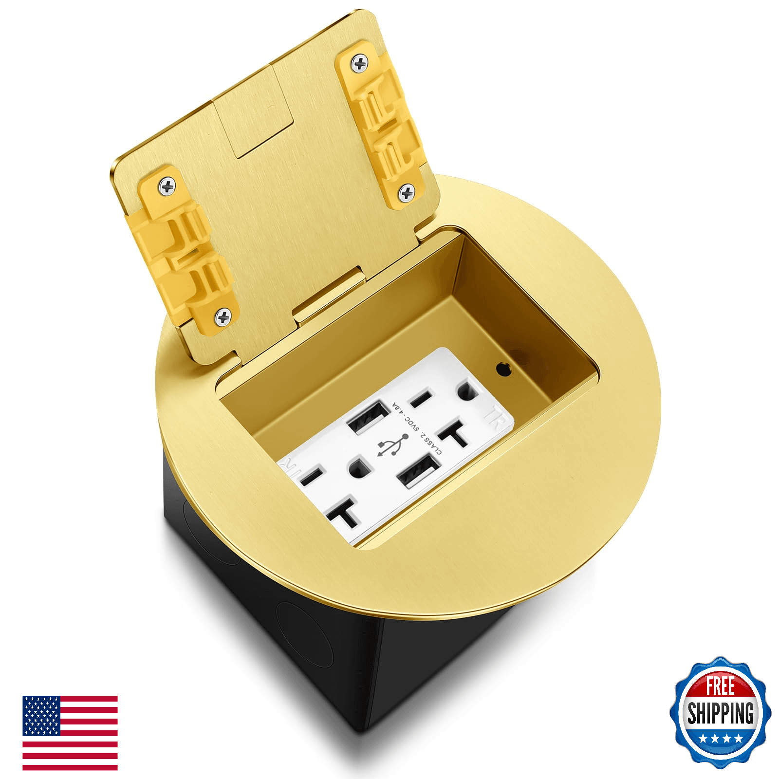 Kanayu Gold Recessed Floor Outlet 4.8A USB Charger 3.98"x3.66"x4" 1-Gang - Image 1