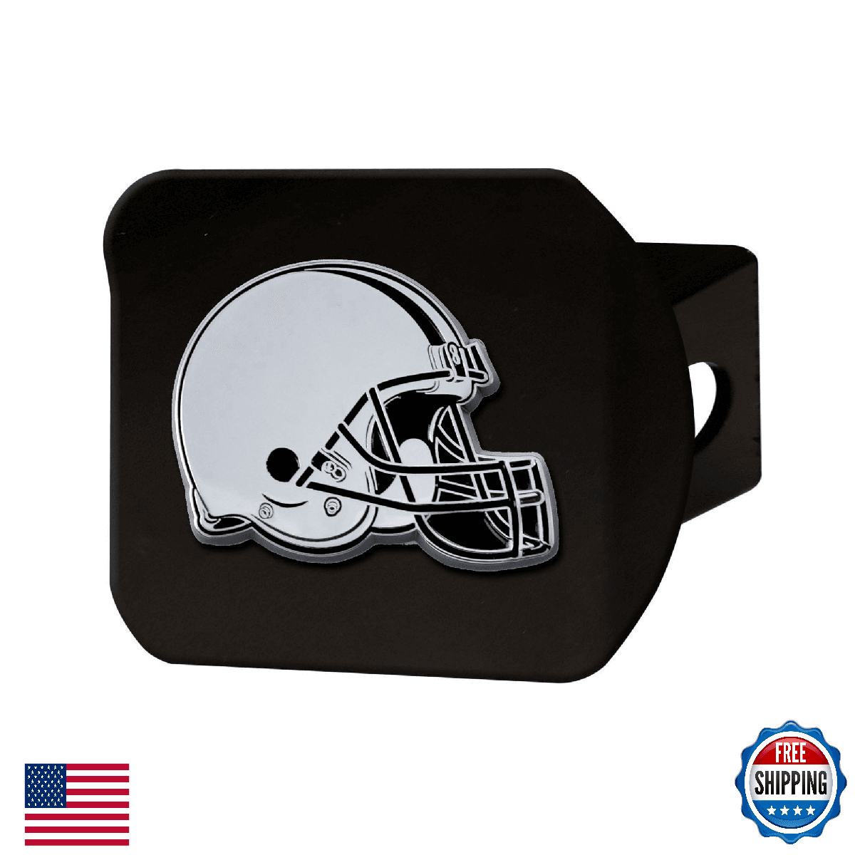 FANMATS Cleveland Browns Black Metal Hitch Cover w/ Chrome 3D Emblem, 2" III - Image 1