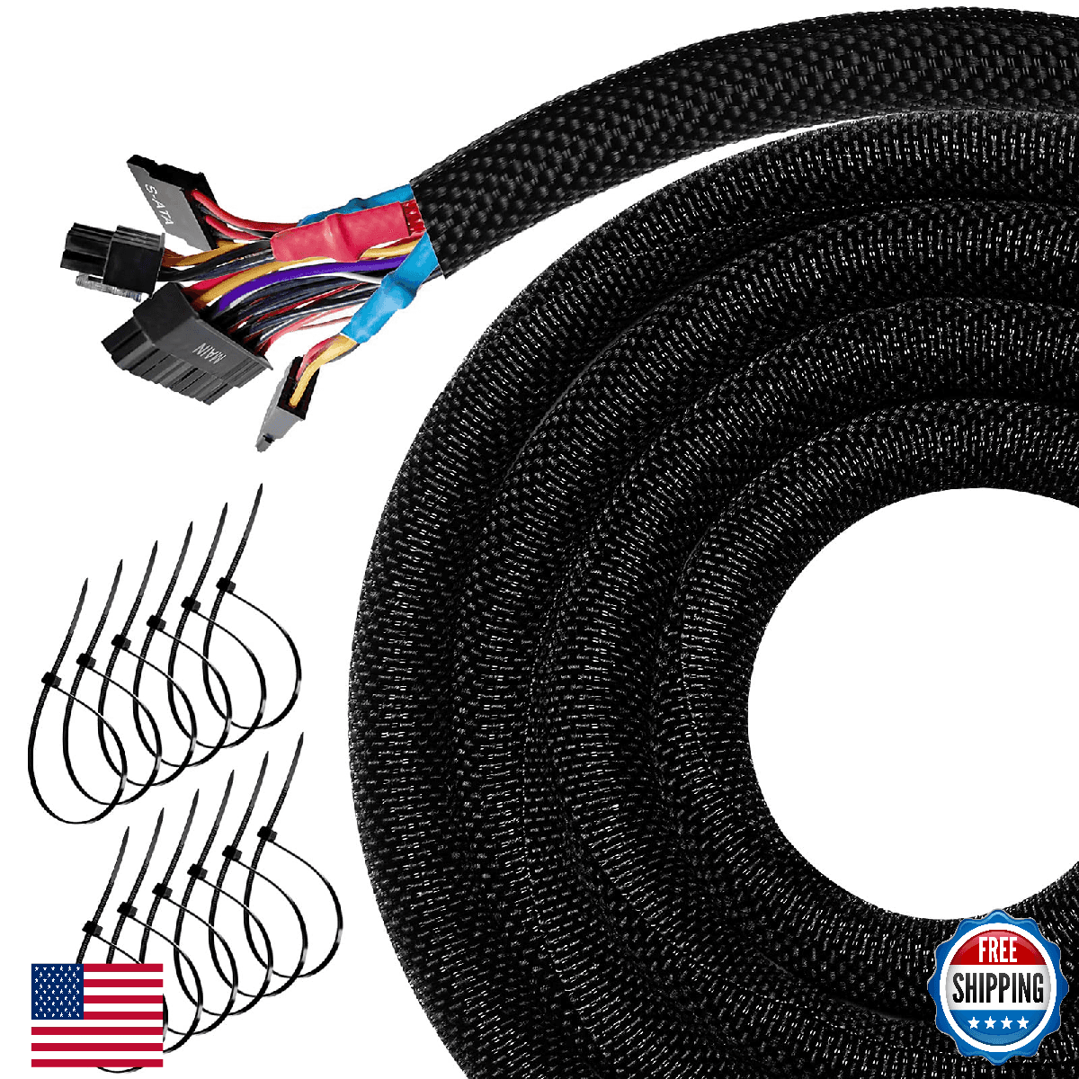 Cable Sleeve Split-Sleeving 30ft-1/2inch Cord Management Wire Protector, Wire Co - Image 1