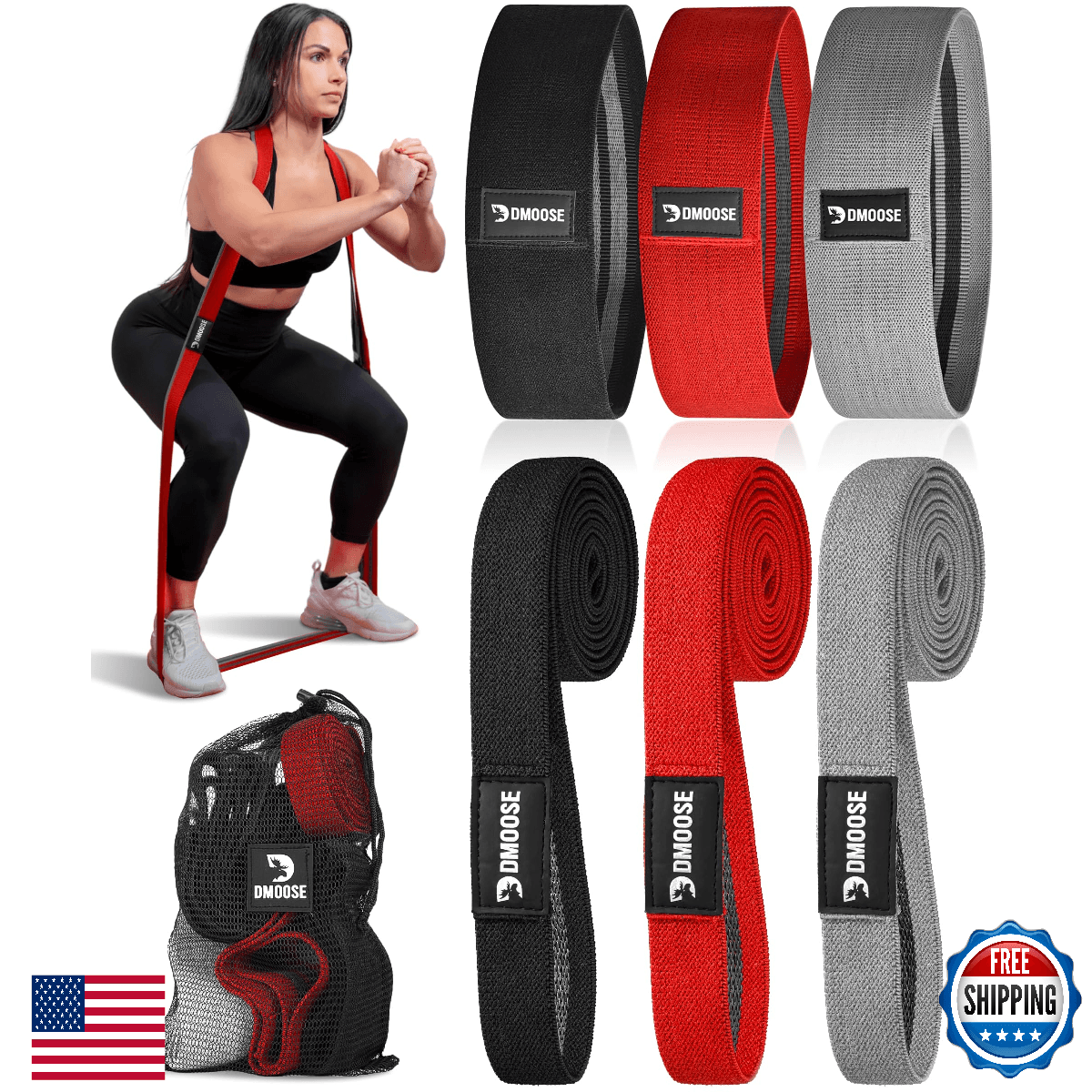 DMoose Fabric Resistance Bands & Hip Circle Bands for Working Out, Long Pull-Up - Image 1