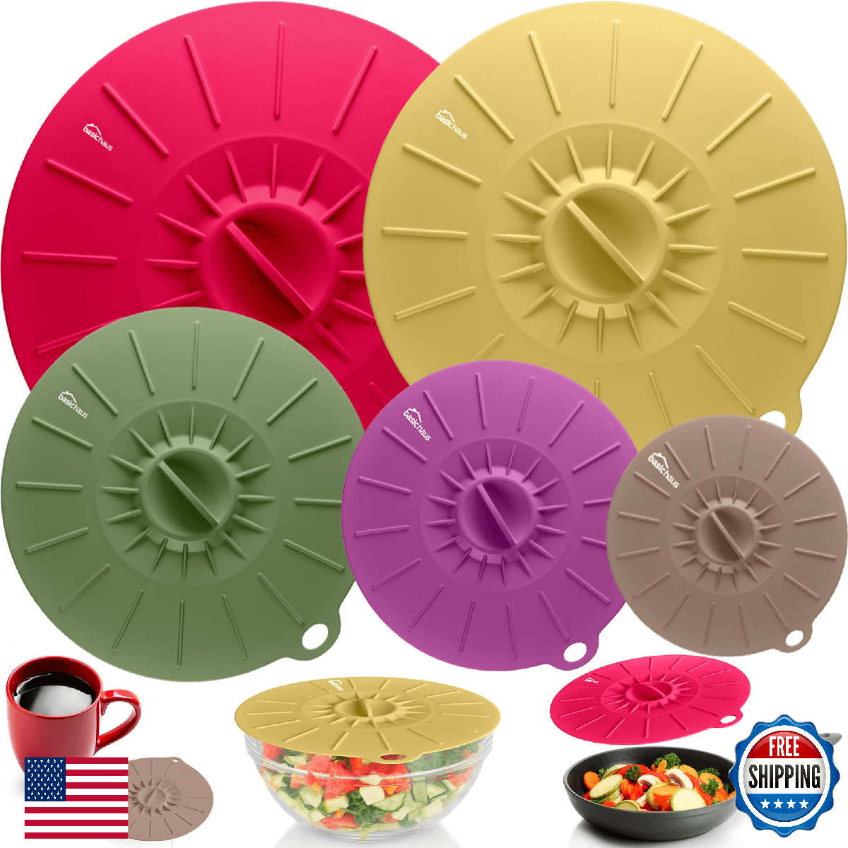 Silicone Lids for Food Storage - 5 Pack - 5 Sizes - Food Grade - Reusable Silico - Image 1