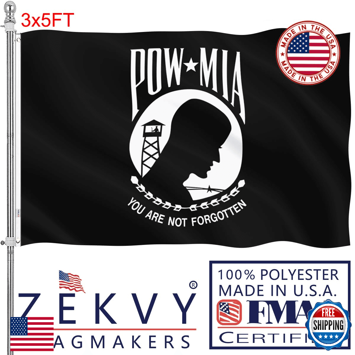 ZEKVY Pow Flag 3x5 Outdoor Made in USA - Double Sided Heavy Duty Vivid Color Pow - Image 1