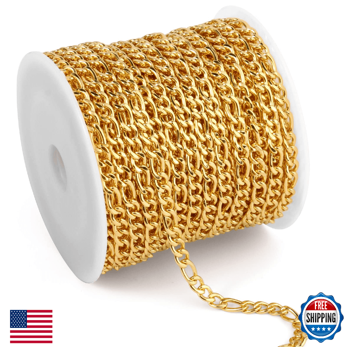 18K Gold Plated Stainless Steel Figaro Chain 33ft Roll 4.5mm Jewelry Making Bulk - Image 1