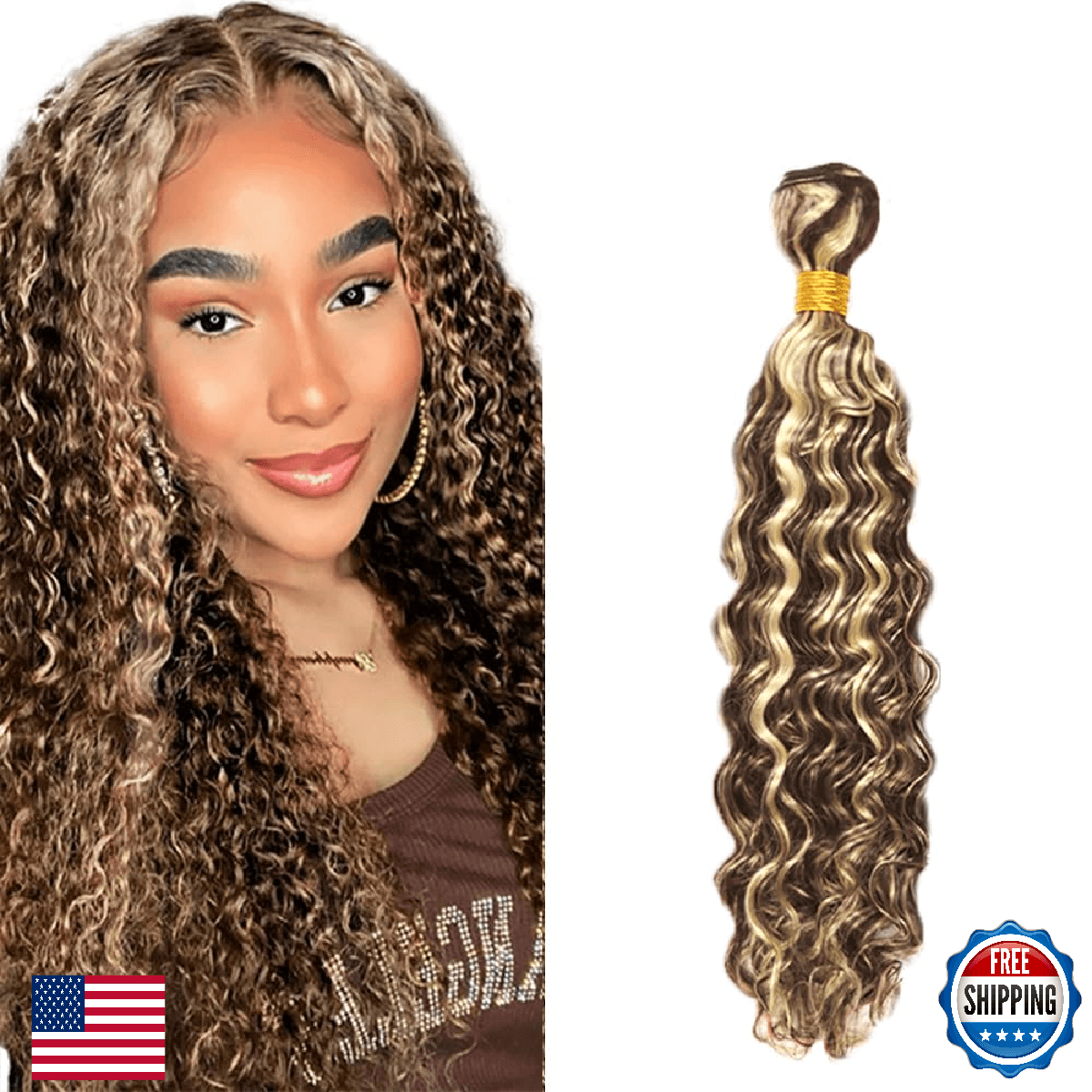 P4/613 Blonde Bundles Human Hair Deep Wave 34 Inch Brazilian Virgin Hair Extensi - Image 1