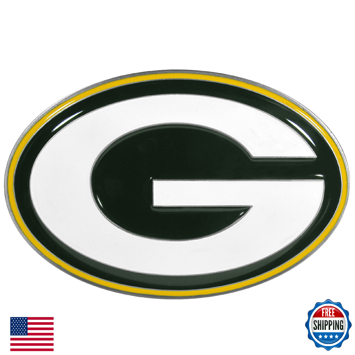 NFL Green Bay Packers Large Logo Class II & III Metal Hitch Cover - Image 1