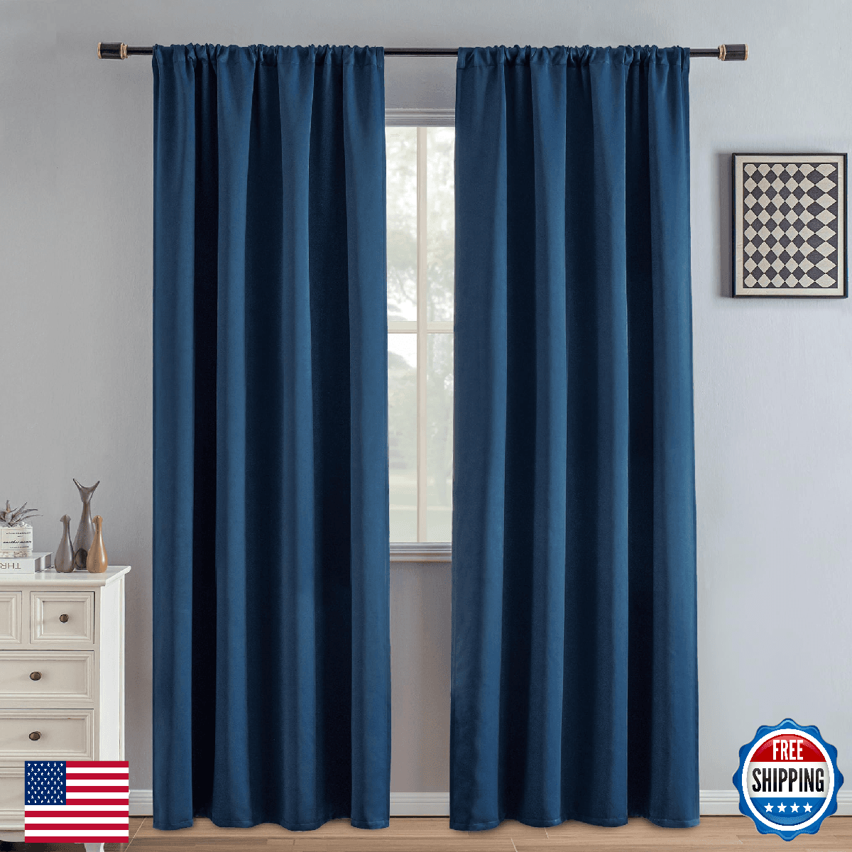 IGEMAEVE Blackout Curtains 90 Inch Length 2 Panels Set, Black Out Curtains for B - Image 1
