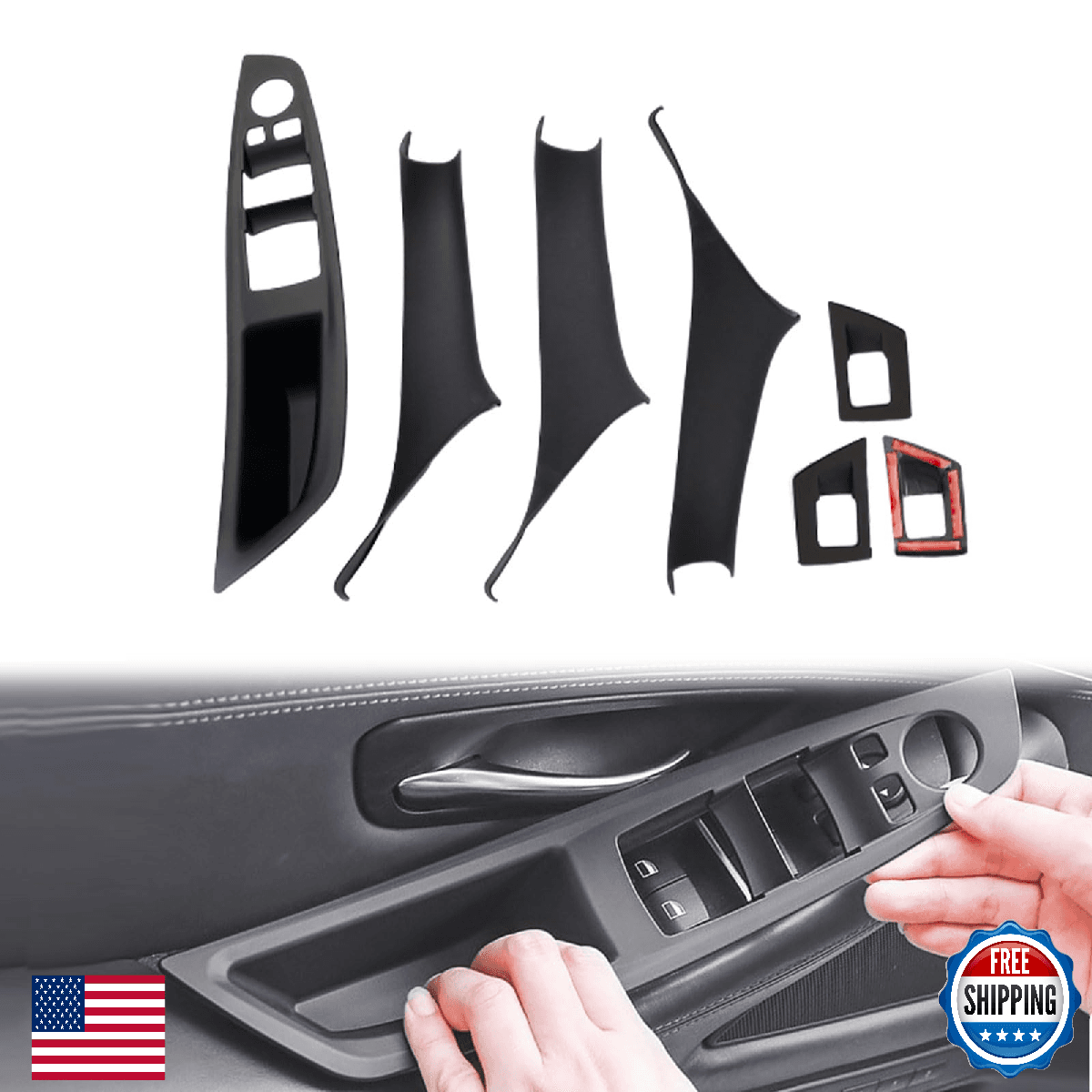 BMW 5 Series F10 F11 F18 Door Handle Sticky Cover 7pc Set ABS+PC No-Remove - Image 1