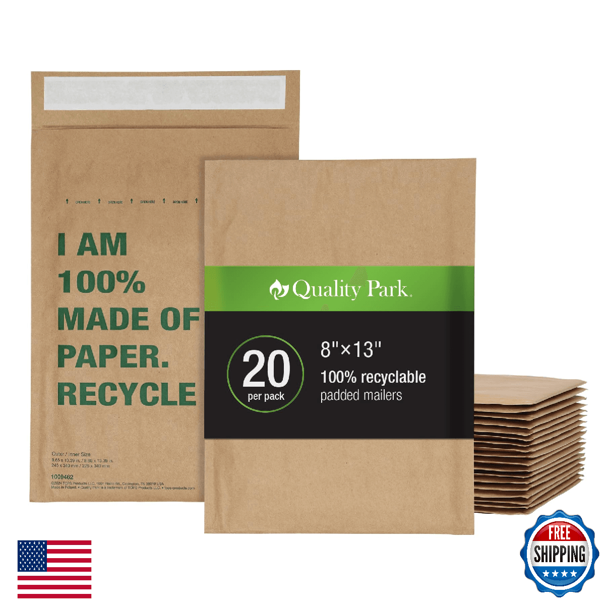 Quality Park 8x13 Curbside Recyclable Mailers Brown Kraft Paper Padded Self Seal - Image 1