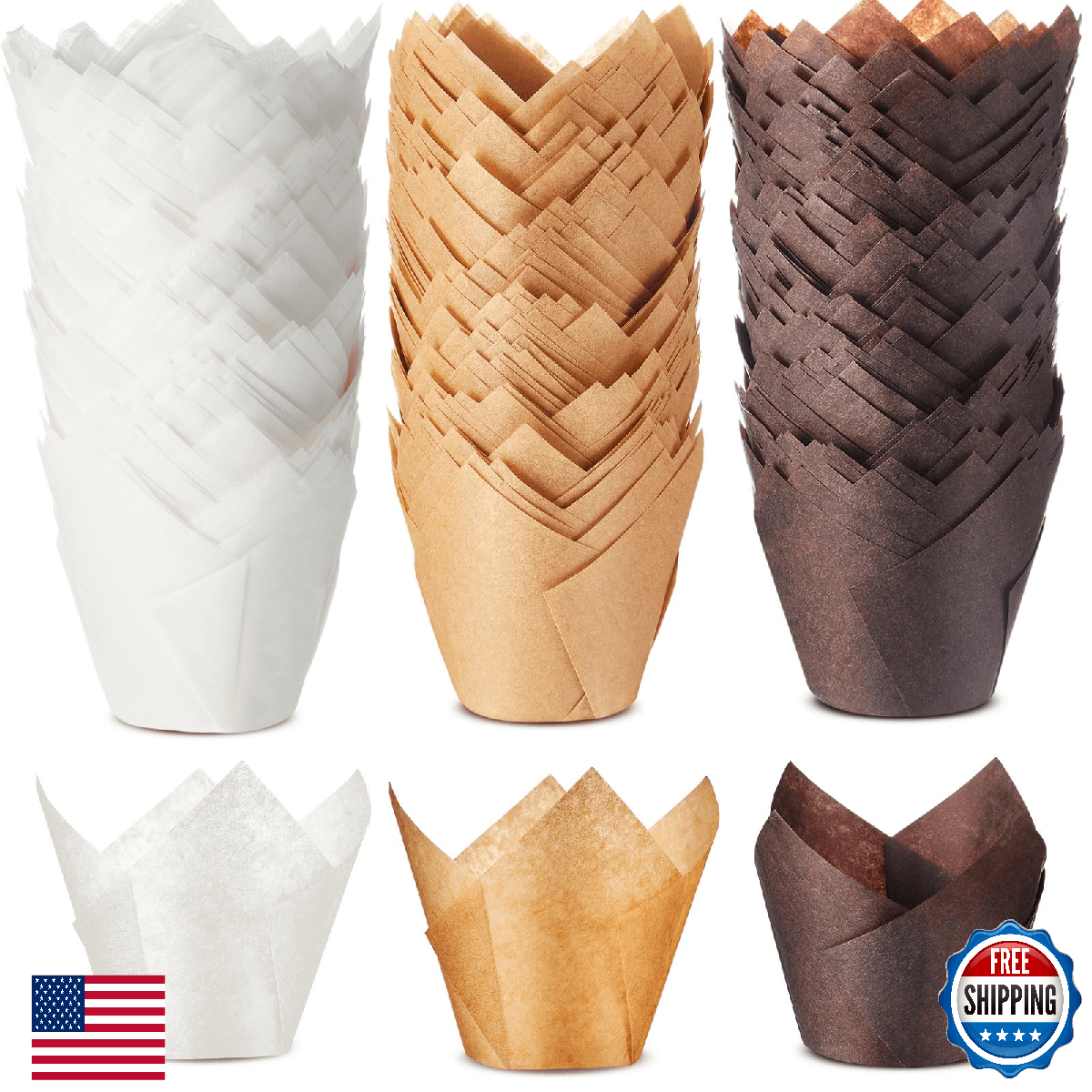 Motiskyy 300 Jumbo Muffin Liners 2.25x4" Large Tulip Cupcake Baking Cups - Image 1