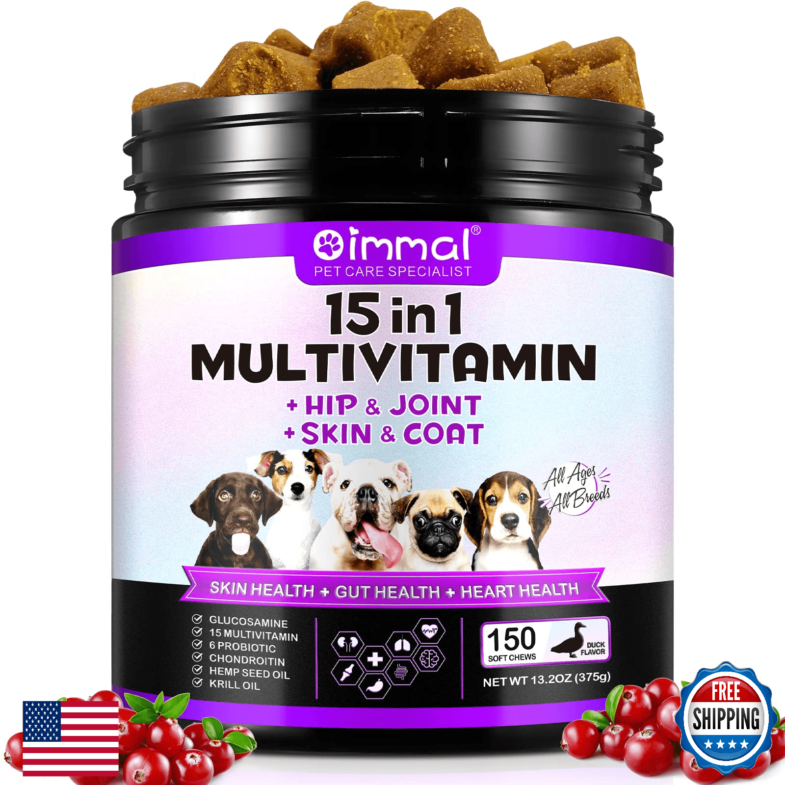 Dog 15-in-1 Multivitamin Chews w/ Glucosamine & Probiotics - 150ct - Image 1
