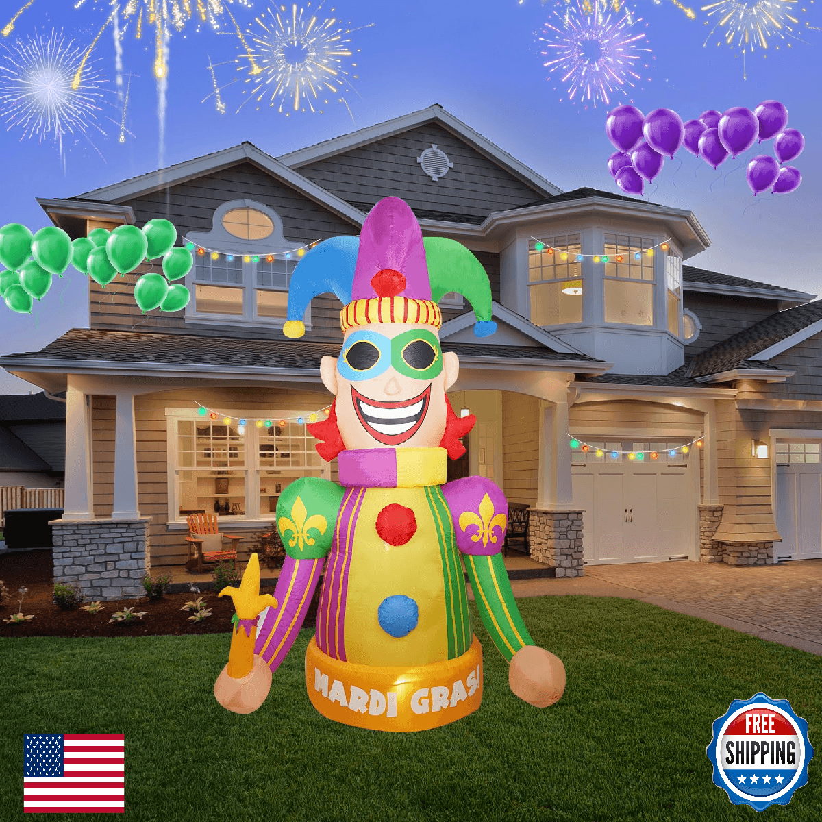 8FT Huge Clown Inflatable, Mardi Gras Inflatable Decoration Decorations, Build-i - Image 1