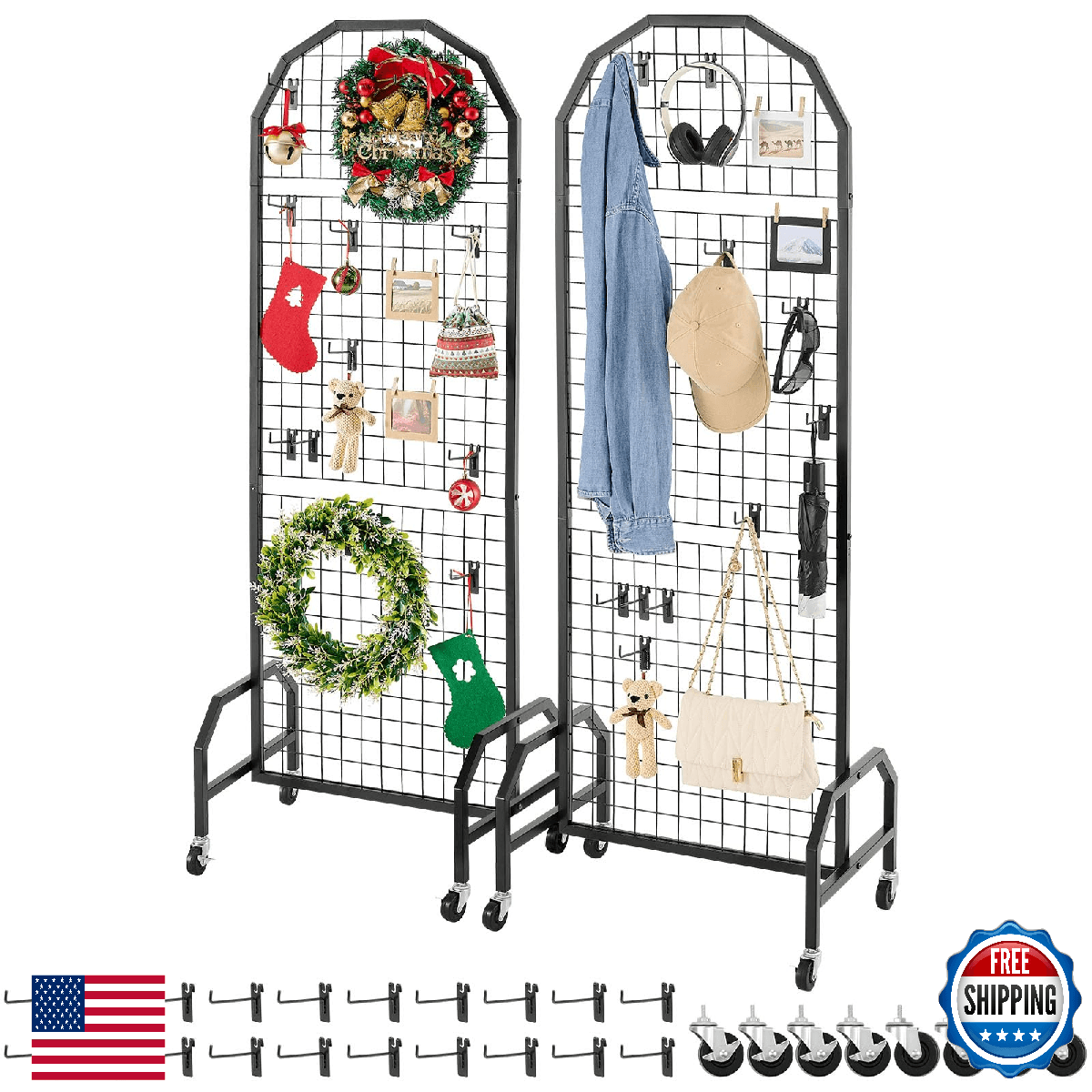 VEVOR 2-Pack 1.9x5.4ft Wire Grid Wall Panels Display Rack Mobile w/ Casters - Image 1