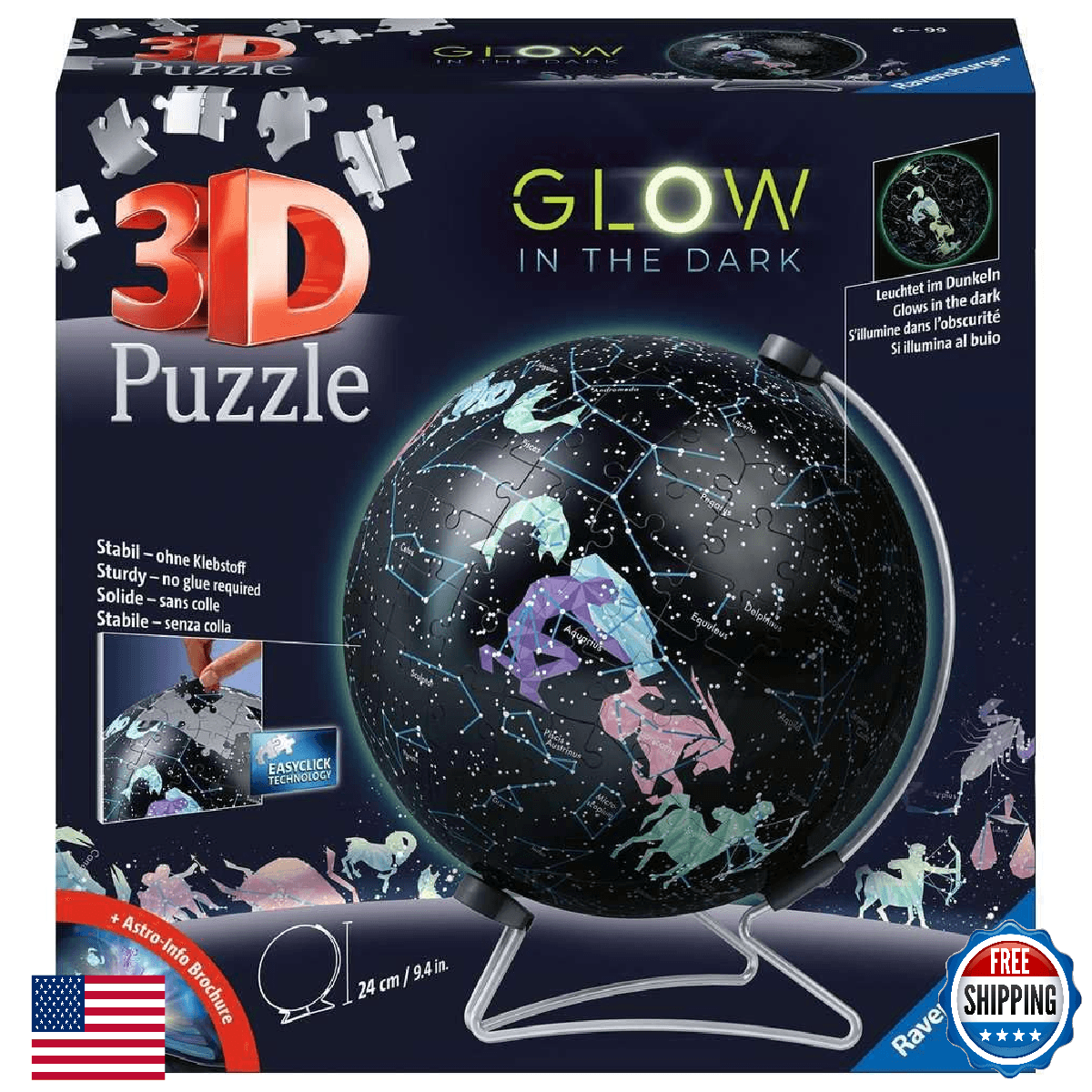 Ravensburger Puzzle-Ball Starglobe Glow-in-The-Dark 3D Jigsaw Puzzle 180 Pieces - Image 1