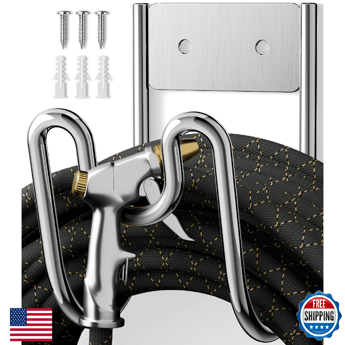 Garden Hose Holder Wall Mount - SS304 Stainless Steel Water Hose Hanger Heavy Du - Image 1
