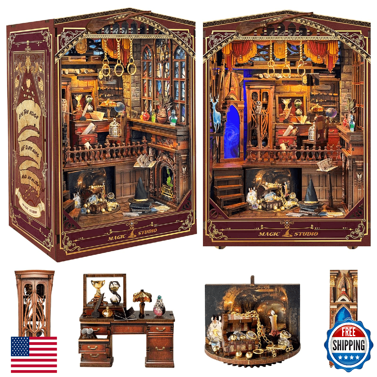 BookTop Book Nook Kit, DIY Miniature House Kit Magic Studio 3D Wooden Puzzle wit - Image 1