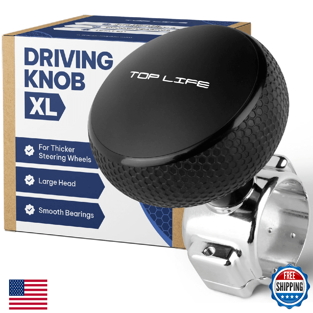 Top Life Truck Steering Wheel Knob - Silicone-Coated, XL Spinner, Heavy Duty - Image 1