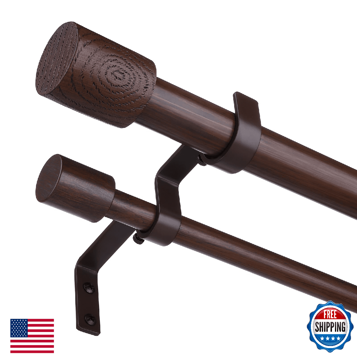 Walnut Wood Double Curtain Rod Boho Decorative Extra Long Dual Curtain Rod 72 to - Image 1