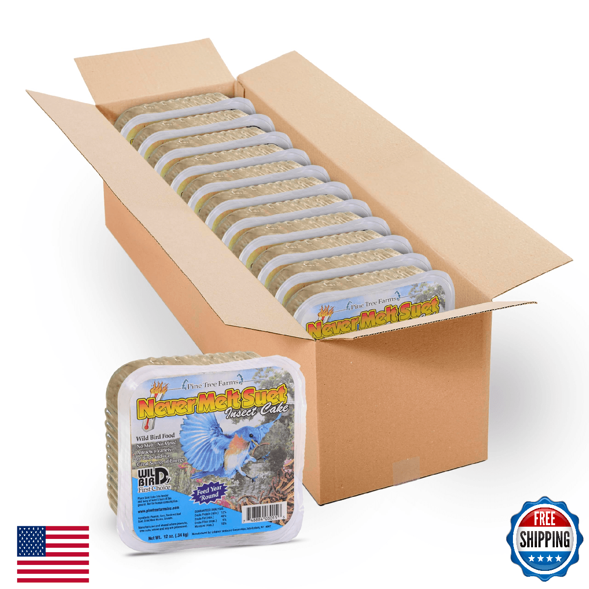 Pine Tree Farms Never Melt Insect Suet Cake for Wild Birds No Mess 12 oz Pack of - Image 1