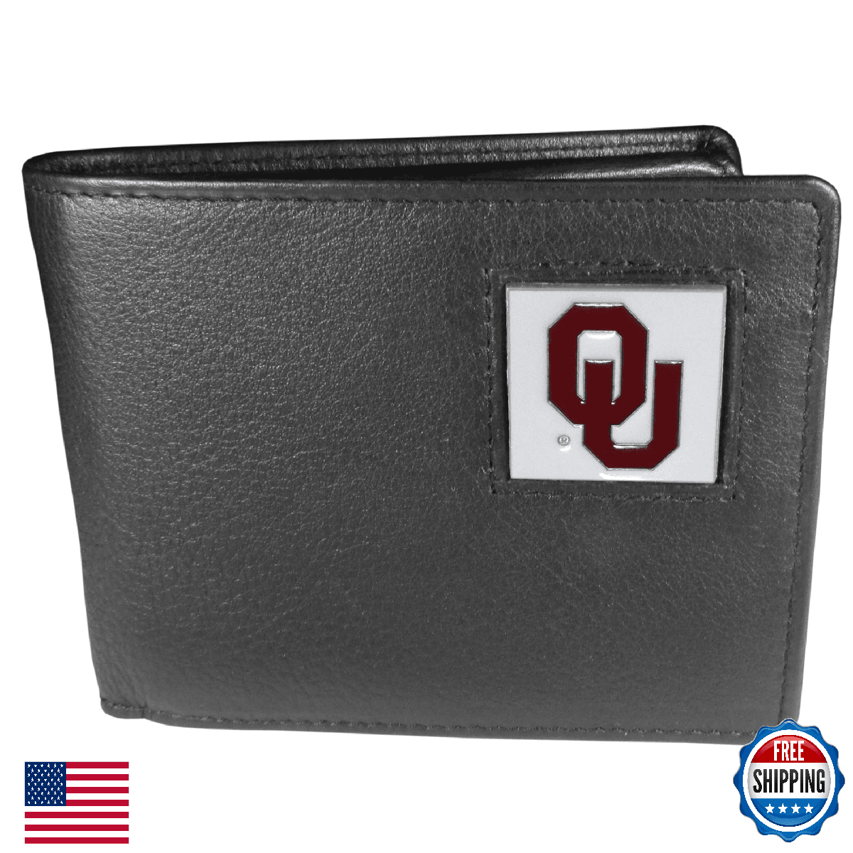 NCAA Siskiyou Sports Oklahoma Sooners Leather Bi-fold Wallet Black - Image 1