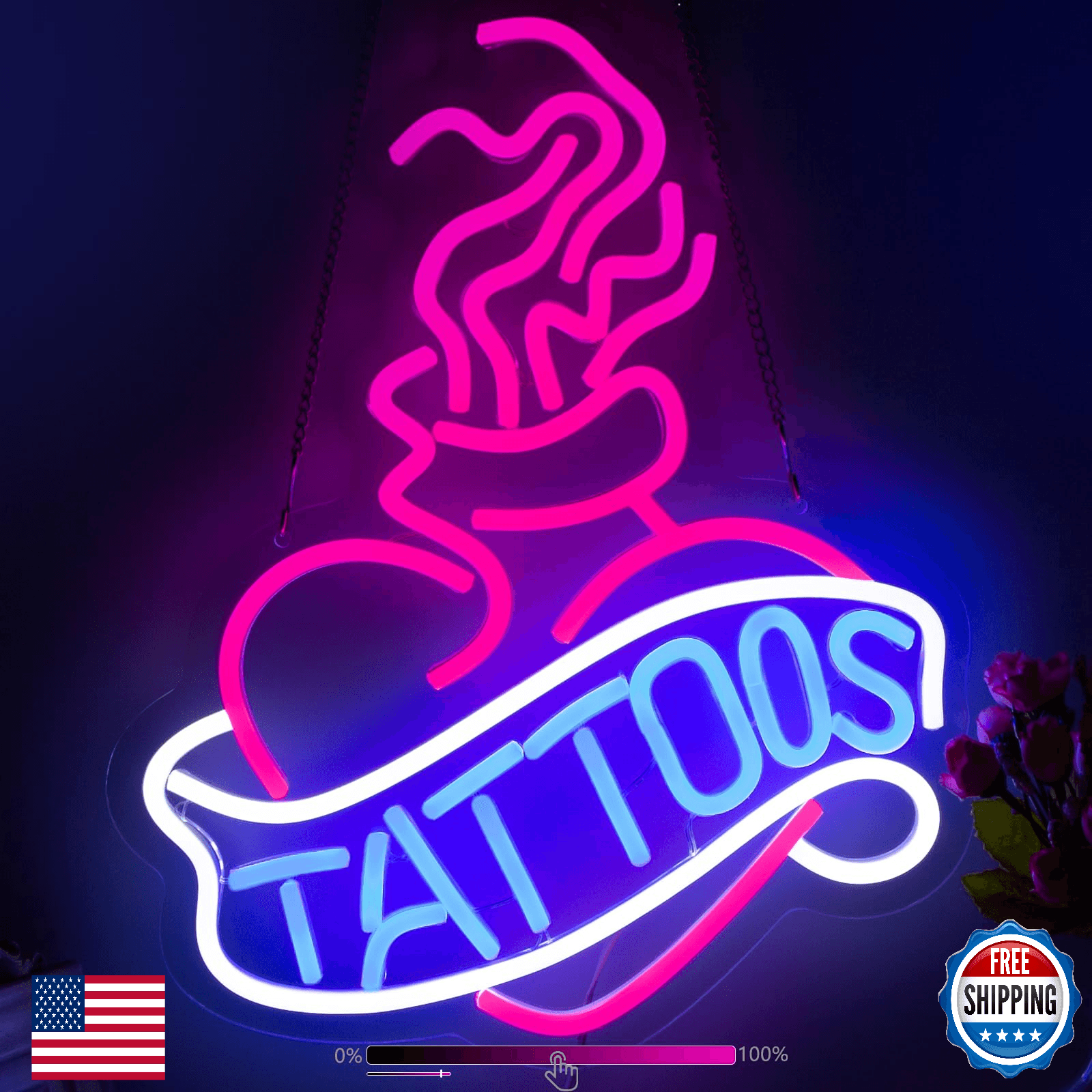 Moodlion Tattoo Neon Sign For Wall Decor Studio Room Led Lights, Pink Tattoo Dec - Image 1