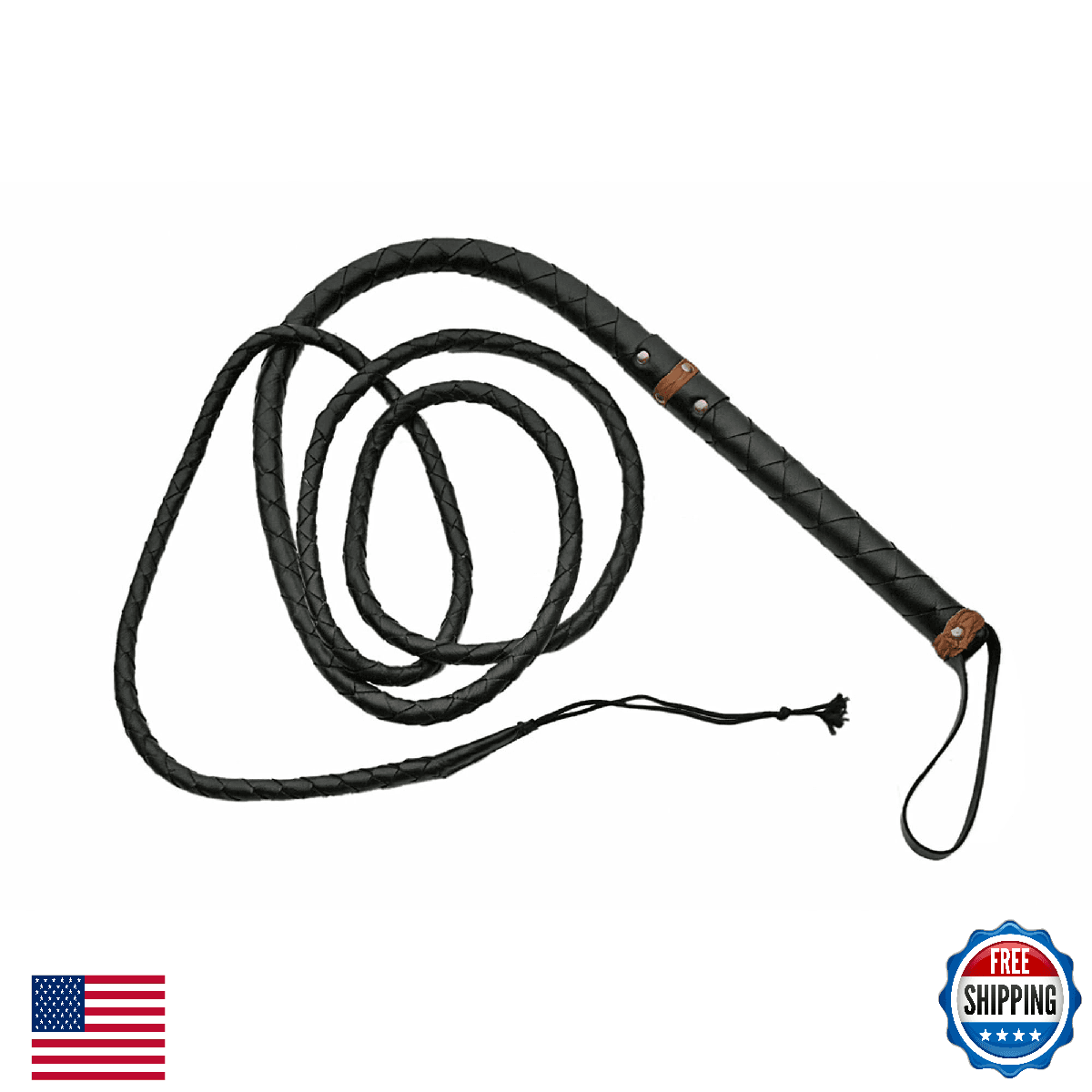 SZCO 9ft Braided Leather Bull Whip - Western Costume Prop & Training Tool - Image 1