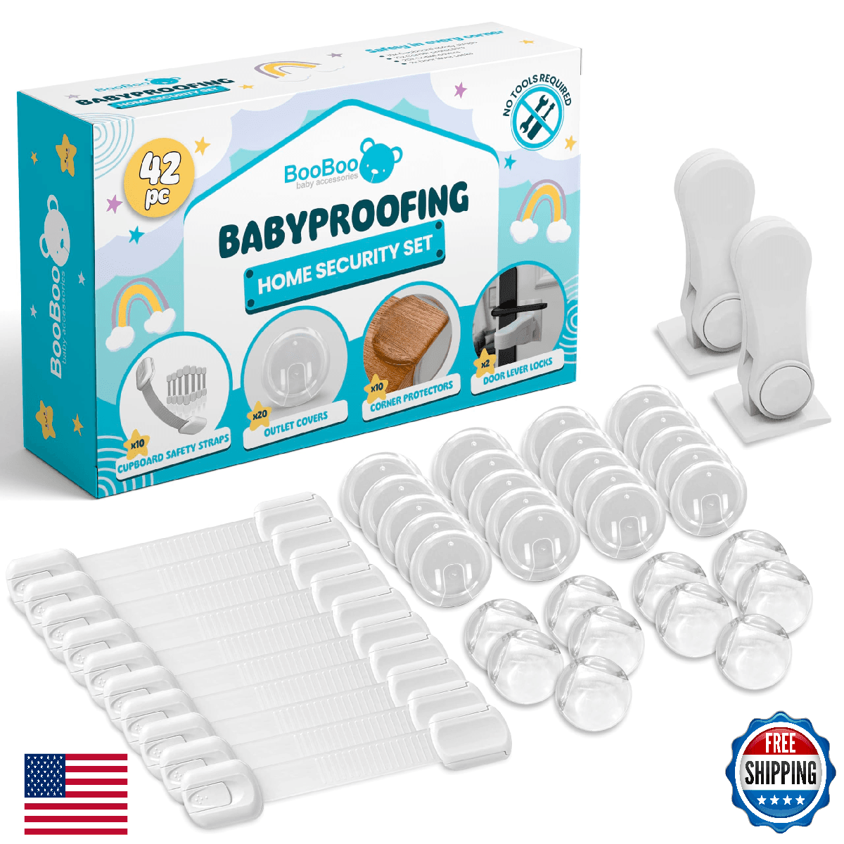 Booboo 42-Pack Child Safety Baby Proofing Kit: Cabinet Locks & Corner Guards - Image 1