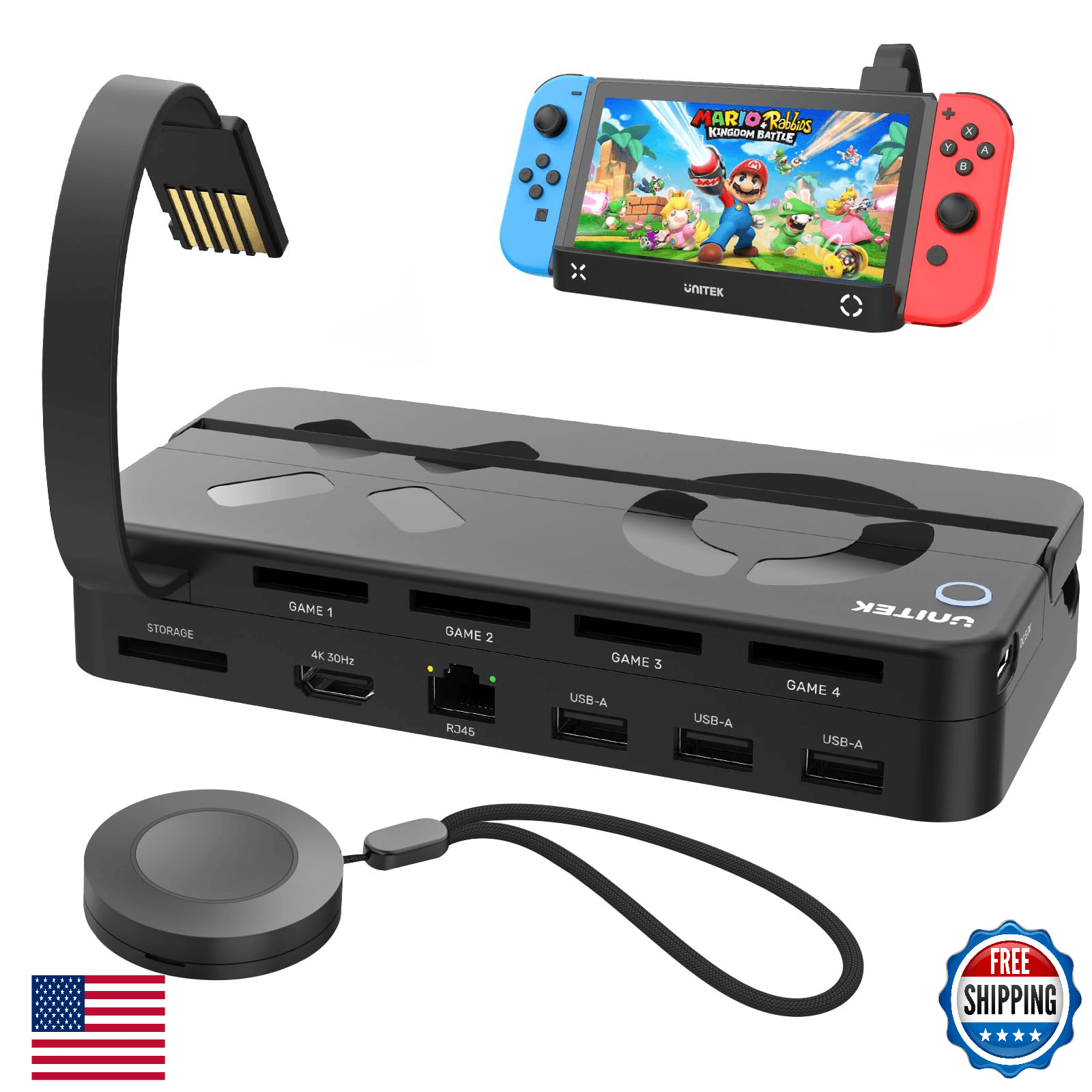 Unitek Switch TV Dock Station Portable w/ Game Card Reader 4K HDMI RJ45 USB C - Image 1