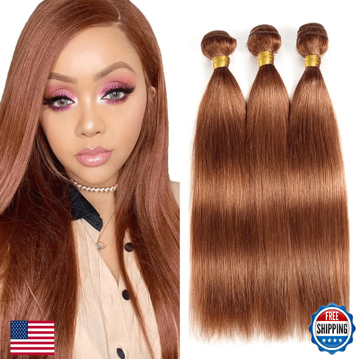 30 Brown Bundles Human Hair Straight Bundles 22 24 26 Inch Light Brown Straight - Image 1