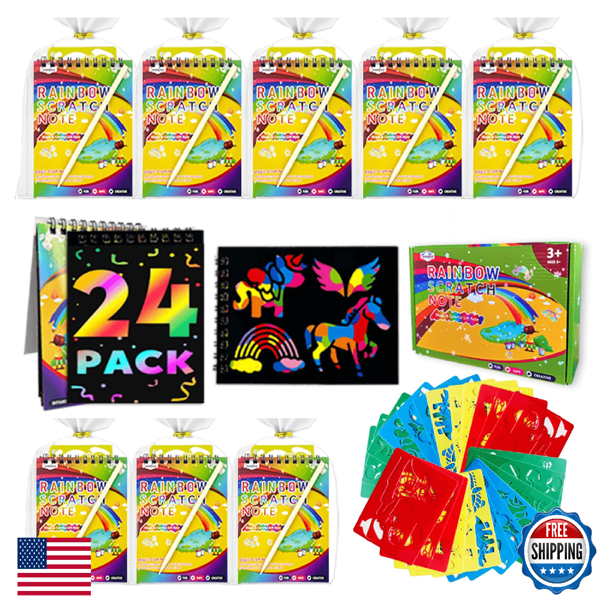 Decojoy Party Favors for Kids 4-8, Scratch Art Birthday Return Gifts, Bulk Rainb - Image 1