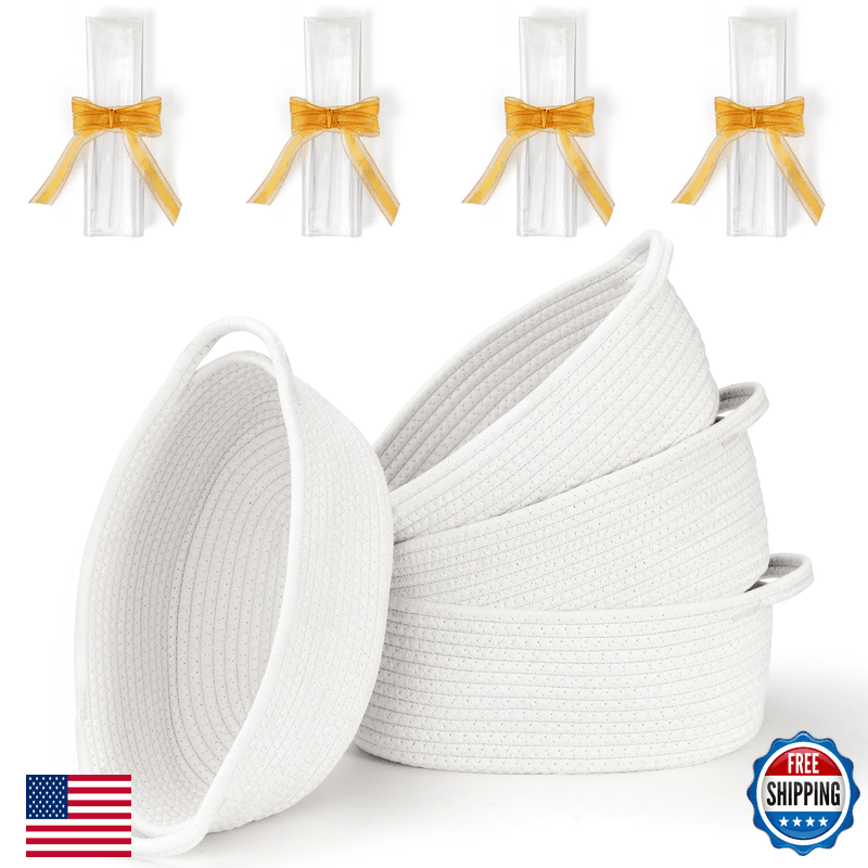 Landneoo 4 Pack Small Woven Basket Handles All 12X 8X 5 Cotton Rope Room Shelf - Image 1