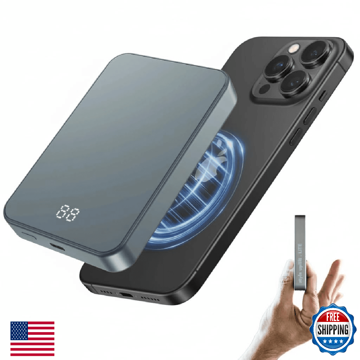 SU Lite Magnetic Power Bank 10000mAh, 20W Fast Charge USB-C, Wireless Charger, M - Image 1