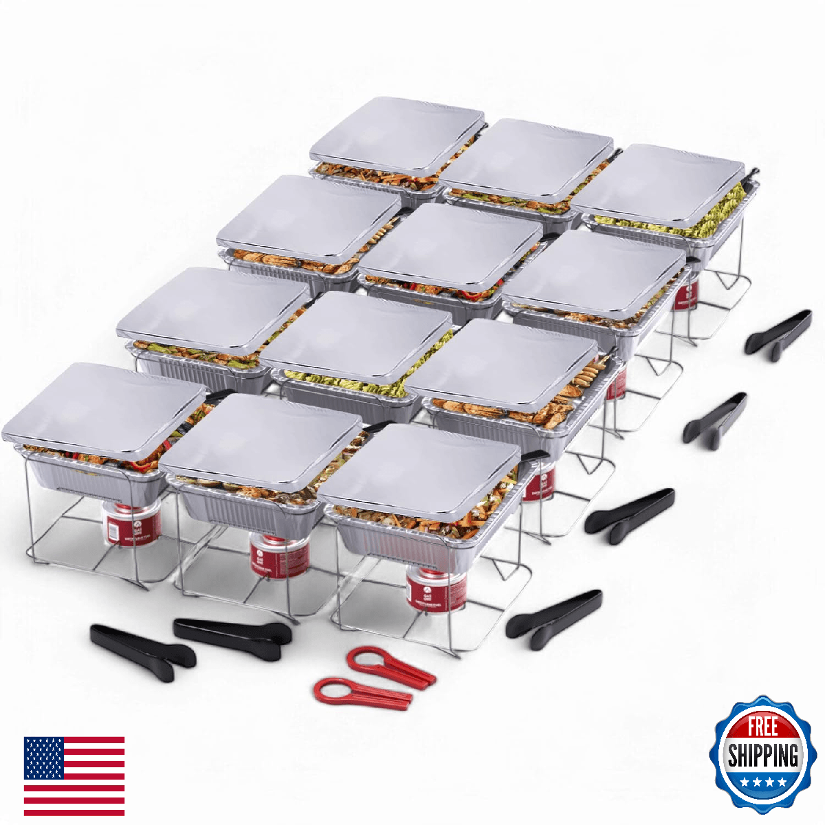 Alpha Living 12 Pack Disposable Chafing Dish Buffet Set Food Warmers Party Equip - Image 1