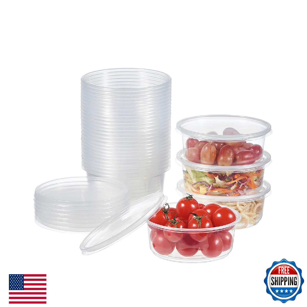 FULING 150 Set - 8 oz. Plastic Deli Food Storage Containers With Lids Disposable - Image 1