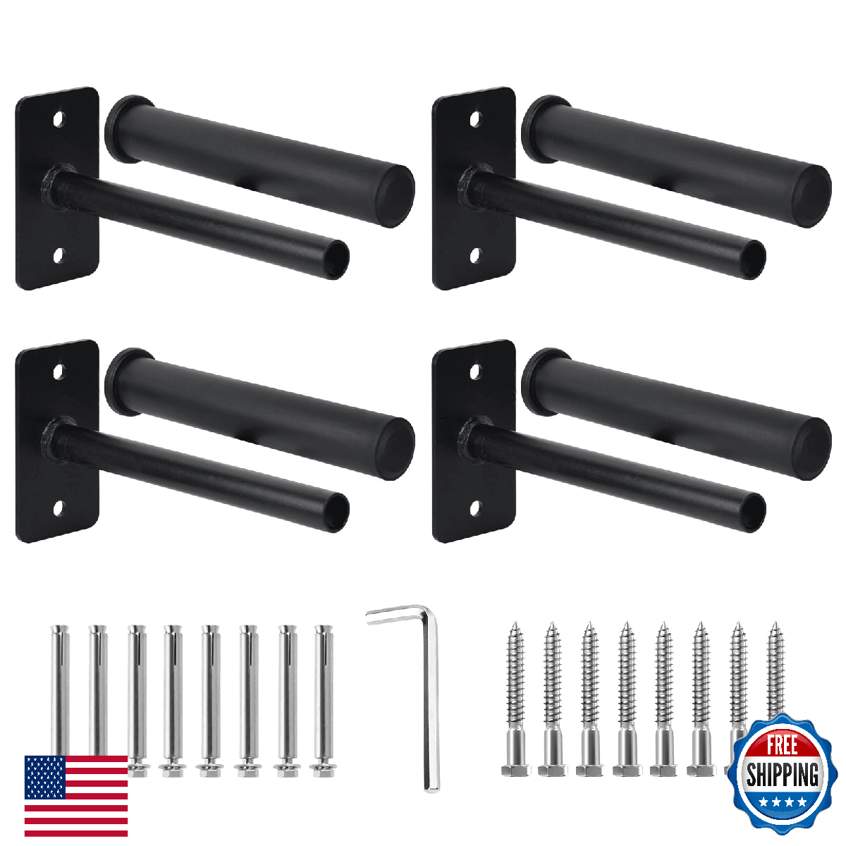EVERYMATE Wall Mount Weight Plate Rack 4-Pack Olympic Storage Steel Bolts 550lbs - Image 1