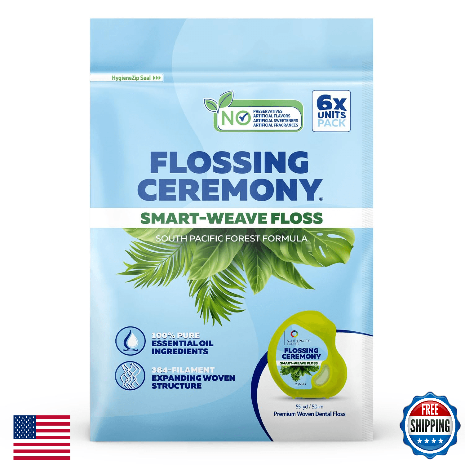 Flossing Ceremony Smart-Weave Expanding Woven Dental Floss Vegan Natural - Image 1