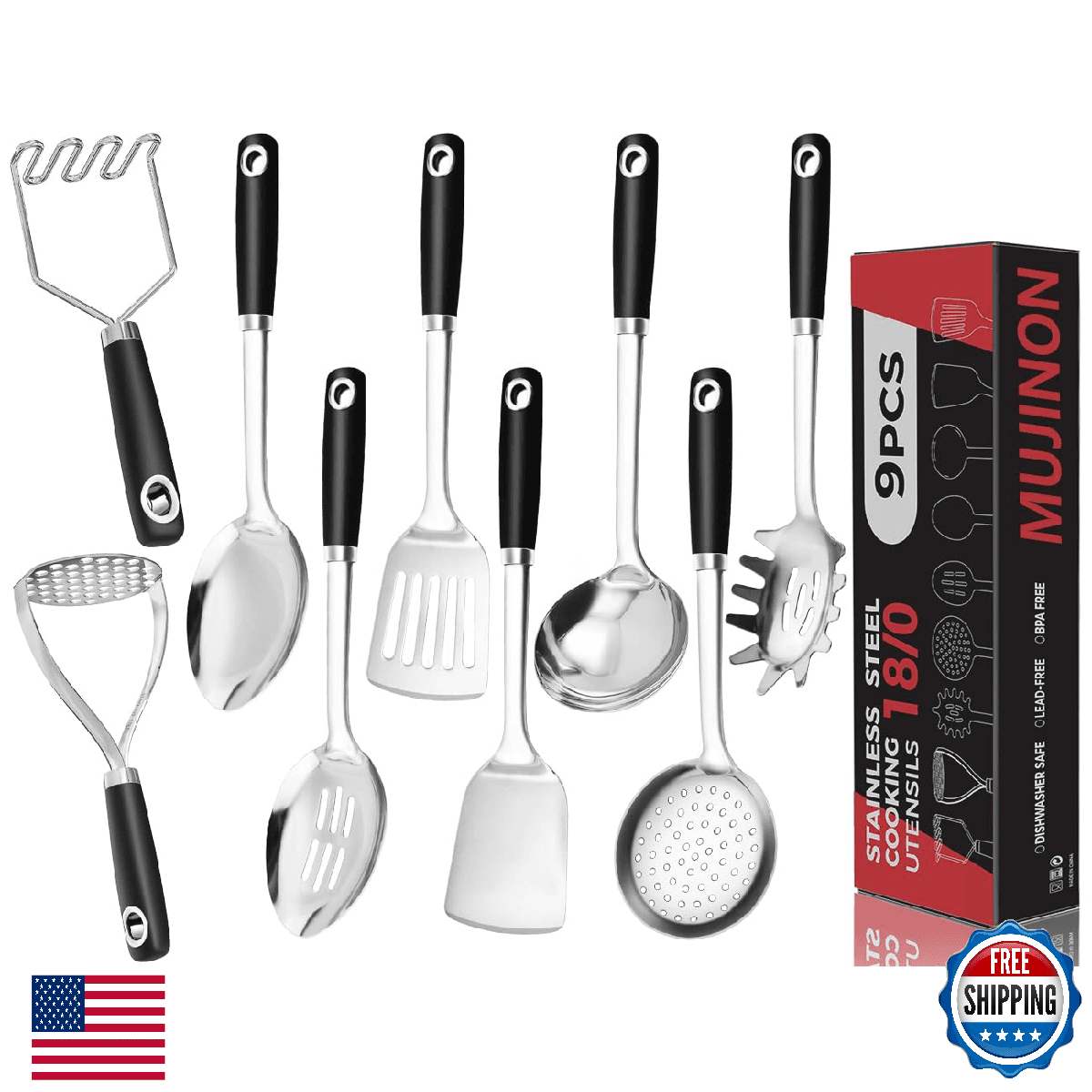 MUJINON 18/0 Stainless Steel Cooking Utensils Set, Heavy Duty Kitchen Utensils f - Image 1