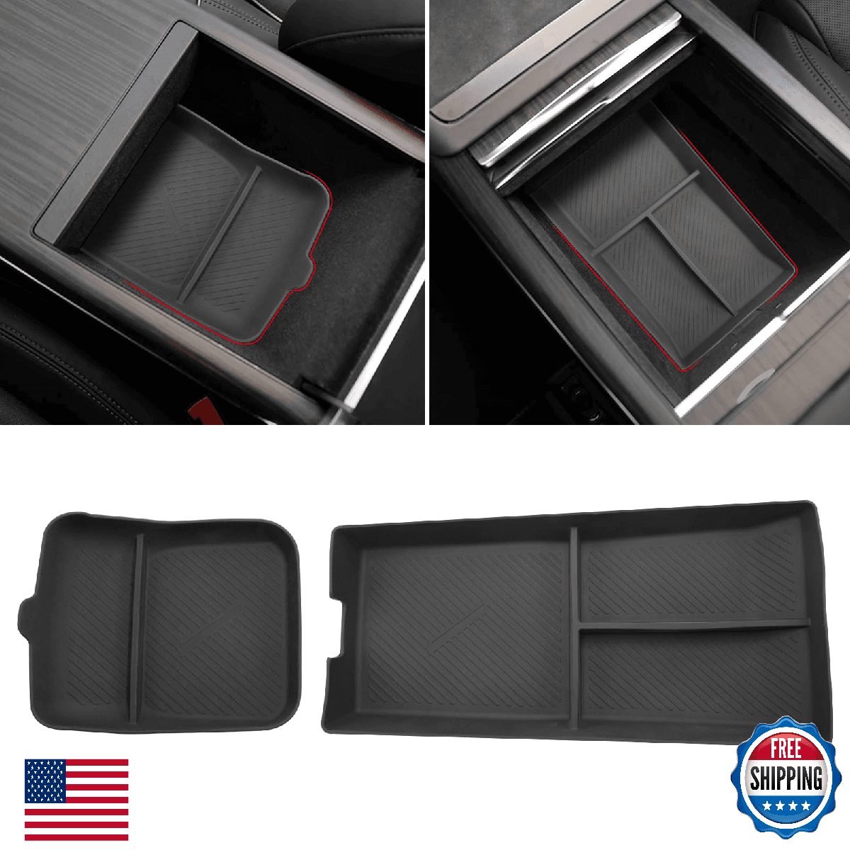 Jaronx Tesla Model S/X Console Organizer 2021-2026 Silicone Tray Storage - Image 1