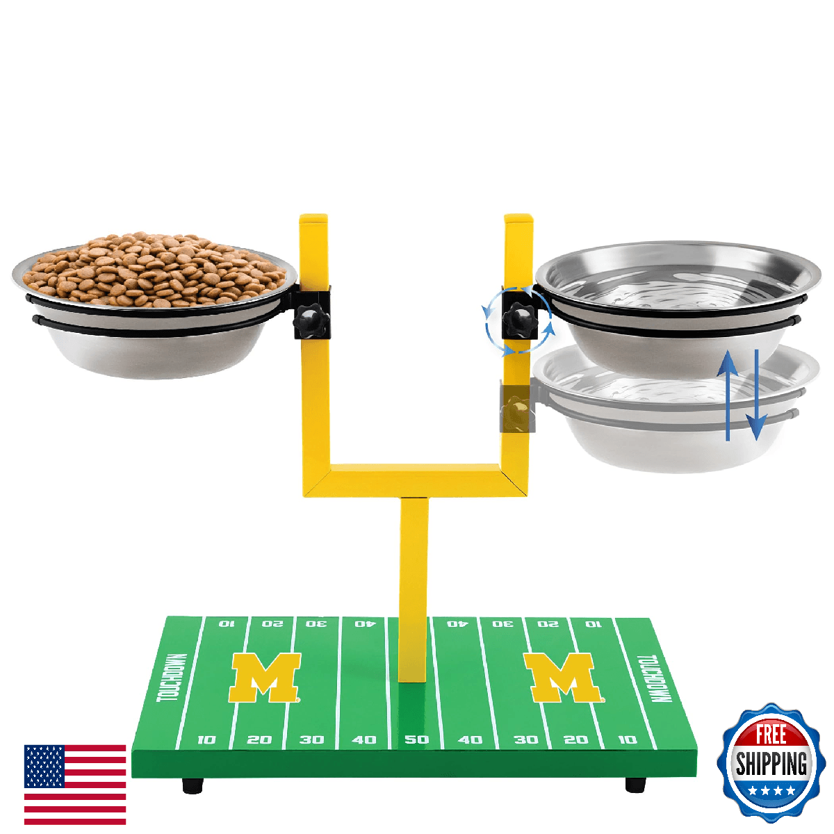 NCAA Michigan Wolverines Goalpost Football Field Dog Feeder – Adjustable Elevate - Image 1